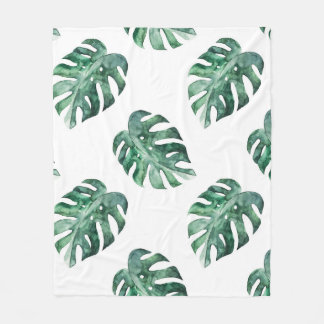 Cobertor De Velo Folhas tropicais verdes, padrão de aquarela