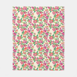 Cobertor De Velo Folhas verdes roxas\flores cor-de-rosa