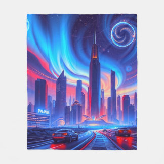 Cobertor De Velo Folheto da cidade futurística | Neon Skyline & Cos