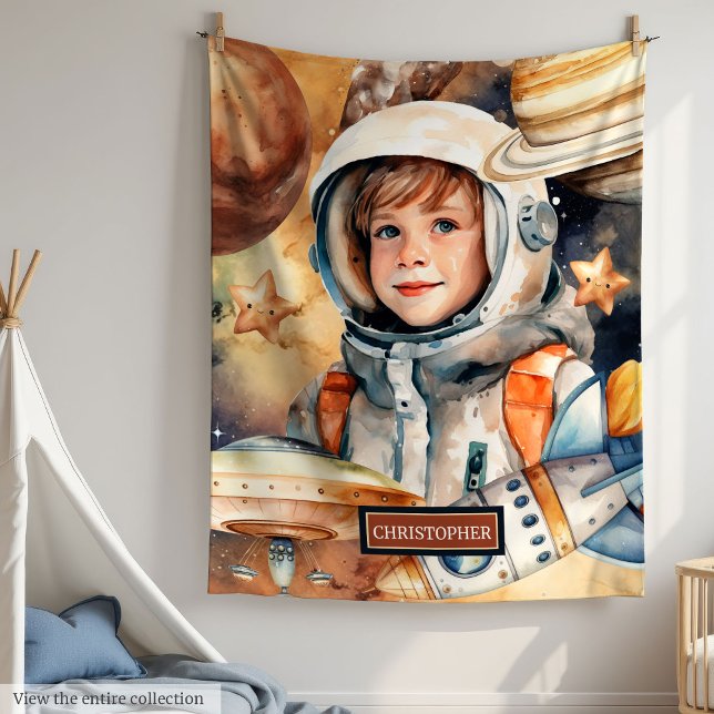 Cobertor De Velo Folheto de Espaço Personalizado com Astronauta par (Personalized Space Blanket with Astronaut for Boys

)