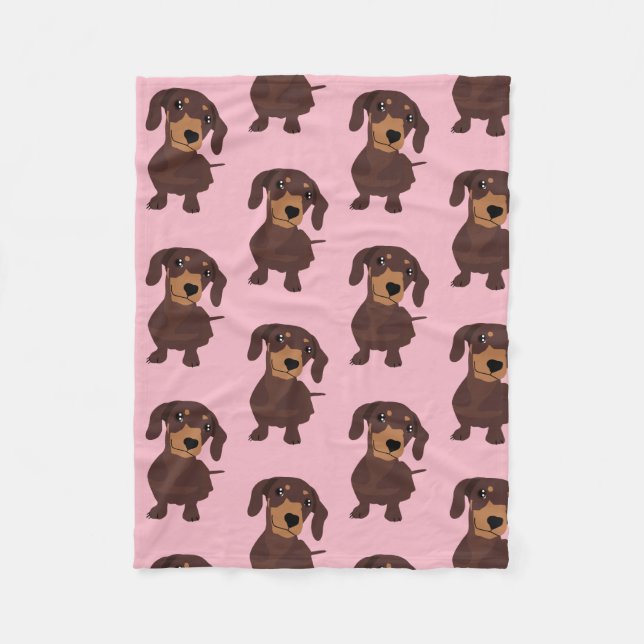 Cobertor De Velo Folheto de Folha Rosa e Dachshund Bonito (Frente)