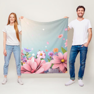 Cobertor De Velo Folheto Floral Azul Claro