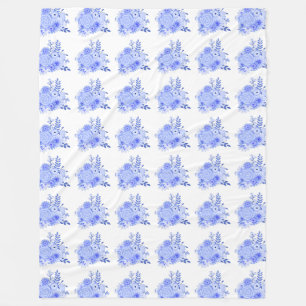 Cobertor De Velo Folheto Floral Branco e Azul