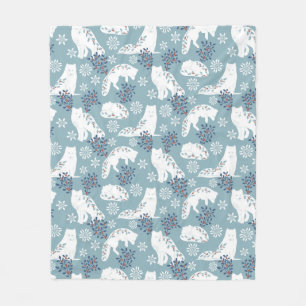 Cobertor De Velo Folk Art Artic Fox in the Snow with Holly