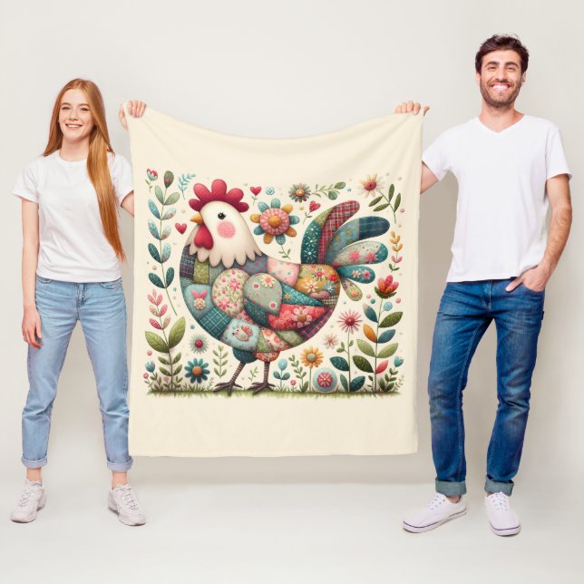 Cobertor De Velo Folk Patchwork Rooster with Floral Accents (In Situ)