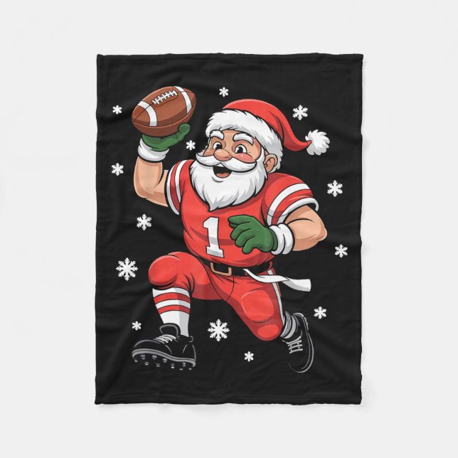 Cobertor De Velo Football Santa Claus Lineman Christmas Quarterback (Frente)