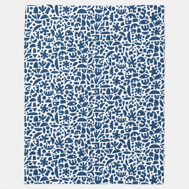 Cobertor De Velo Formas Abstrato 140821 - Azul Indigo em Branco (Frente)