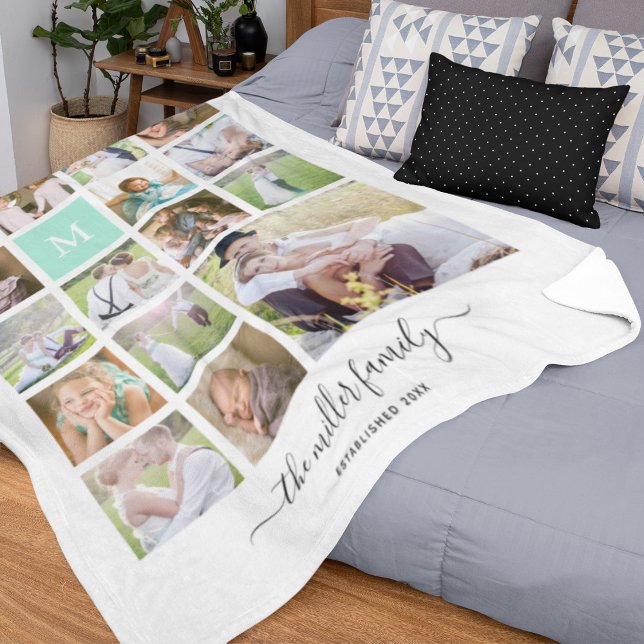 Cobertor De Velo Foto branca 16 Colagem Monograma Nome Caligrafia (Criador carregado)