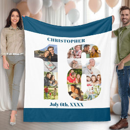 Cobertor De Velo Foto Colagem 18º Aniversário Imagem Branca Azul