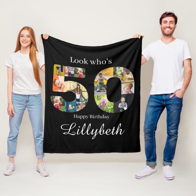 Cobertor De Velo Foto Colagem 50th Birthday Fleece Blanket (In Situ)