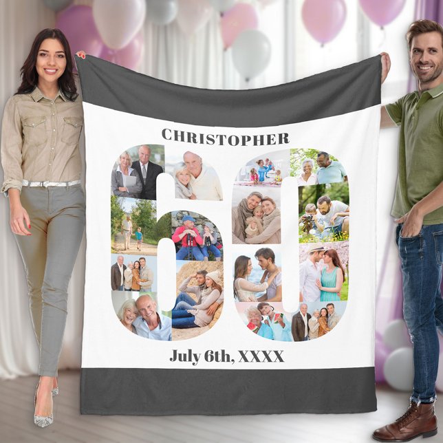 Cobertor De Velo Foto Colagem 60ª Cinza de aniversário Imagem Branc (Criador carregado)