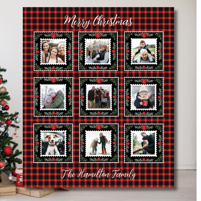 Cobertor De Velo Foto da família da Xadrez de Natal (Family Photo Holiday Blanket
Custom Red Buffalo Plaid)