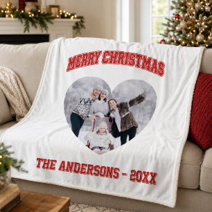 Cobertor De Velo foto da família em vermelho no natal com o nome em
