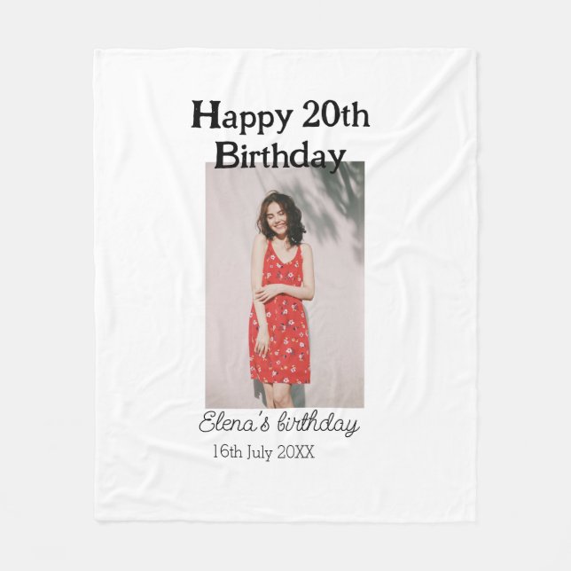 Cobertor De Velo Foto de 20 de aniversário feliz, simples e simples (Frente)