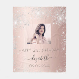 Cobertor De Velo Foto de aniversário rosa dourado dourado dourado d