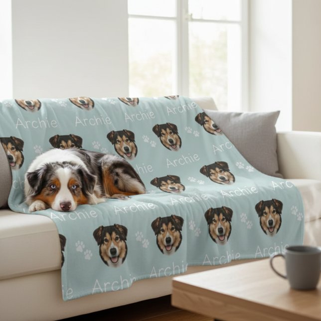 Cobertor De Velo Foto de cachorro com nome personalizado  (Custom Pet Name Photo Dog Fleece Blanket)
