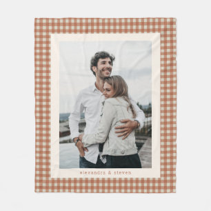 Cobertor De Velo Foto de Casal em Xadrez de Terracota Personalizada