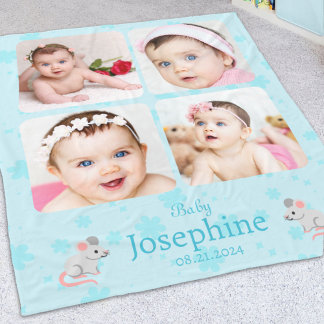 Cobertor De Velo Foto do Nome do Bebê Azul Cute Personalizado