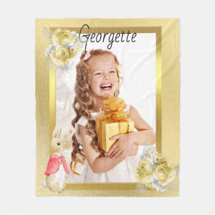 Cobertor De Velo Foto Dourada Fleece Blanket para Rapariga com Coel