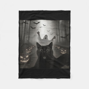 Cobertor De Velo Foto engraçada de gato com fantasma fantasmagórico