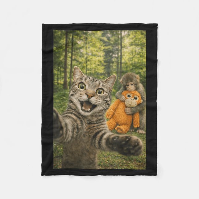 Cobertor De Velo Foto engraçada de gato selfie com macaco bebê anim (Frente)