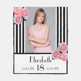 Cobertor De Velo Foto floral de listras brancas pretas do 18.º aniv