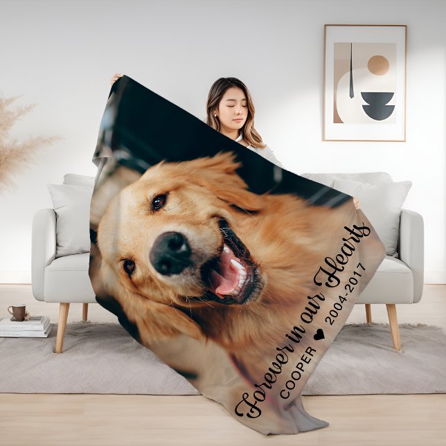 Cobertor De Velo Foto para sempre no Memorial do Pet (Forever in our Hearts Pet Memorial Photo Fleece Blanket)