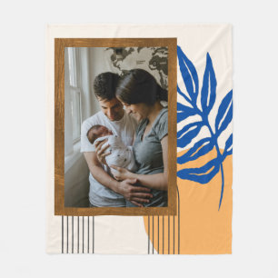 Cobertor De Velo Foto personalizada Abstrato azul botânico amarelo