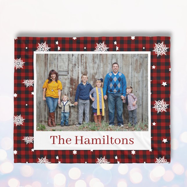 Cobertor De Velo Foto Personalizada da Família Padrão de Natal Verm (Red Christmas Pattern Personalized Family Photo Fleece Blanket
)