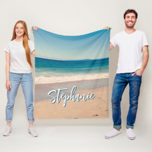 Cobertor De Velo Foto Personalizada da Praia Oceano Azul