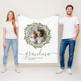 Cobertor De Velo Foto personalizada de Berry Wreath Verde Natal