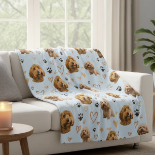 Cobertor De Velo Foto Personalizada de Cachorro com Corações Azul