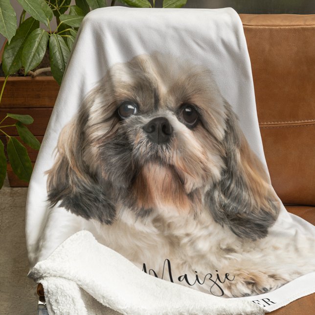 Cobertor De Velo Foto personalizada de captura personalizada do cão (Shih Tzu Dog Sherpa White Blanket)