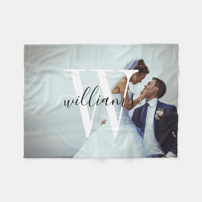 Cobertor De Velo Foto personalizada de casamento e monograma (Frente (Horizontal))