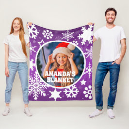 Cobertor De Velo Foto personalizada de flocos de neve de Natal roxo