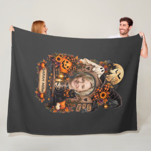Cobertor De Velo Foto Personalizada de Halloween Vintage Nome Preto