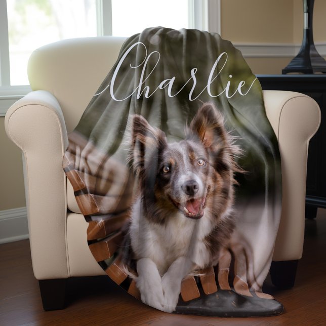 Cobertor De Velo Foto Personalizada de Texto de Script Moderno (Criador carregado)