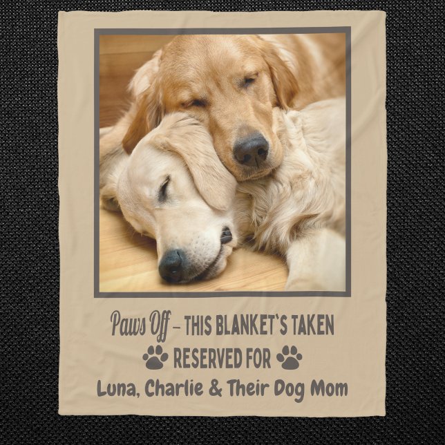 Cobertor De Velo Foto Personalizada do Cachorro  (Custom dog photo blanket with name & “Paws Off” quote. Perfect for dog moms, dads & pet lovers!)