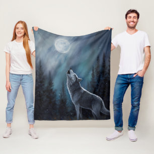 Cobertor De Velo Foto personalizada Pet   Wolf Howling Na Lua