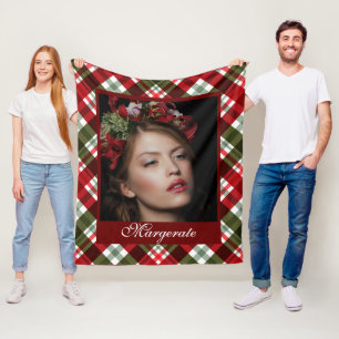 Cobertor De Velo Foto personalizada, Xadrez vermelha e verde