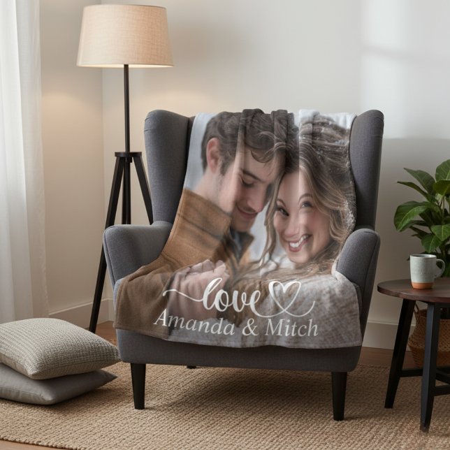 Cobertor De Velo Fotos Personalizadas e Nomes Amor de Casal (Custom Photo And Names Couple Love Fleece Blanket)