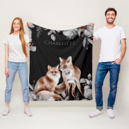 Cobertor De Velo Fox Casal Winter Foliage Christmas Personalizado