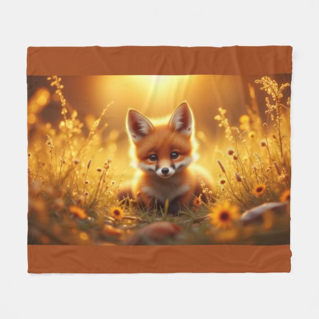 Cobertor De Velo Fox in the flowers at sunrise (Frente (Horizontal))