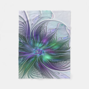 Cobertor De Velo Fractal Abstrato de Arte Verde Roxo