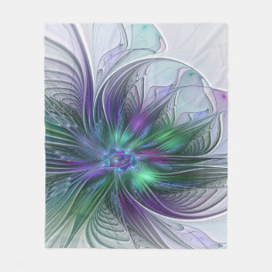 Cobertor De Velo Fractal Abstrato de Arte Verde Roxo