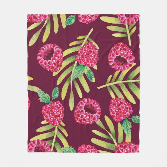 Cobertor De Velo Framboesas com aquarelas: padrão de fruta vermelha (Frente)