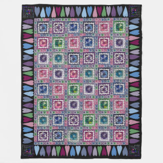 Cobertor De Velo Framed Hearts Patchwork Fleece Blanket