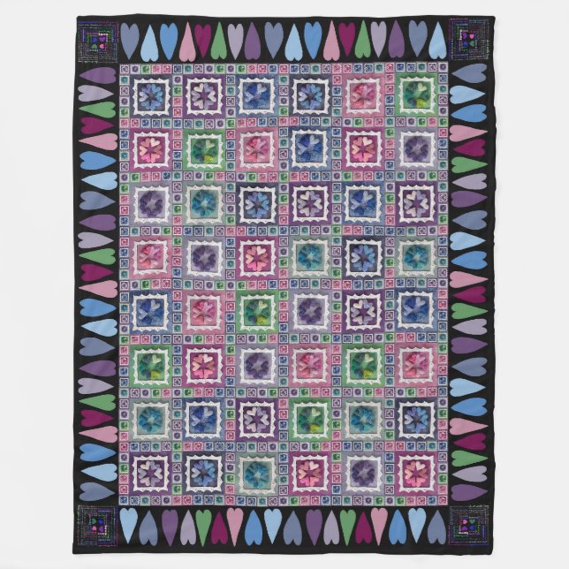 Cobertor De Velo Framed Hearts Patchwork Fleece Blanket (Frente)