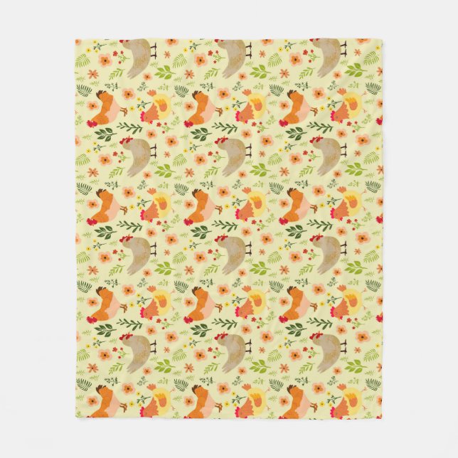 Cobertor De Velo Frango sem Fazenda e Padrão Floral (Frente)