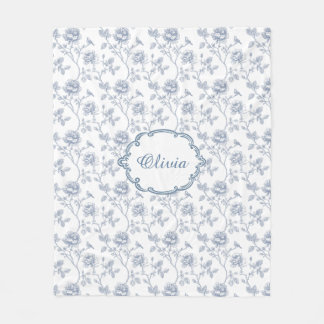 Cobertor De Velo French Blue Toile Chinoiserie Floral Custom Name